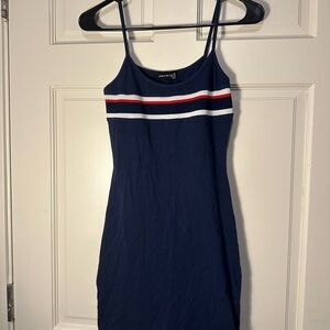 Navy Blue Mini Dress with Striped Detail